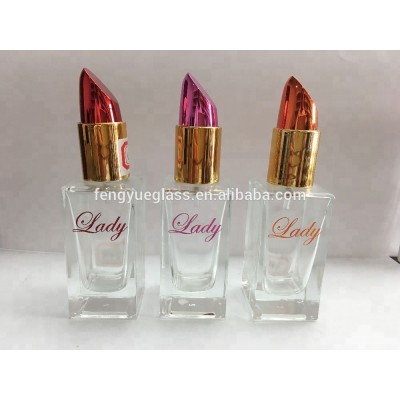 2017 New Design 30ml Lipstick Shaped Hot Sale Rectangular Empty Perfume Glass Bottle With UV Cap for Woman