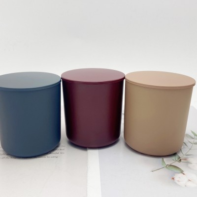 Aura Smoke Wine Khaki Matte Glass Candle Jar Luxury Style Vessels With Round Glass Bottle Popular