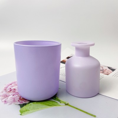 Wholesale Custom Round Bottom Unique Labels Colored Matte Purple Glass Candle Jar With Lids