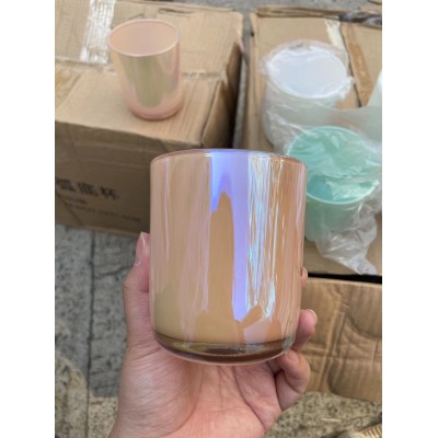 Stock 8OZ Irresistible Rainbow Shiny Short Wide Glass Candle Jar Stock 8OZ Empty Iridescent Candle Jar Home Decoration Easter