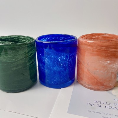 Thick Wall Luxury Custom Massage Candle Vessel Nordic Marble Glazing Scented Candle Container Jar With Metal Lid