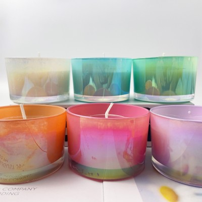 Best Luxury White Iridescent Purple Blue Wholesale Empty Unique Iridescent Candle Jar Bling With Metal Lid and Box