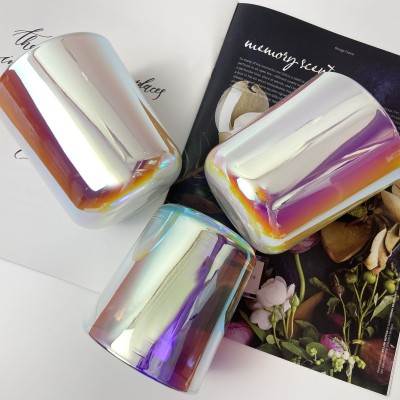 Luxury 16oz Big Size Iridescent Candle Jars  for Candle Custom Glass Candle Holder With Metal Lids