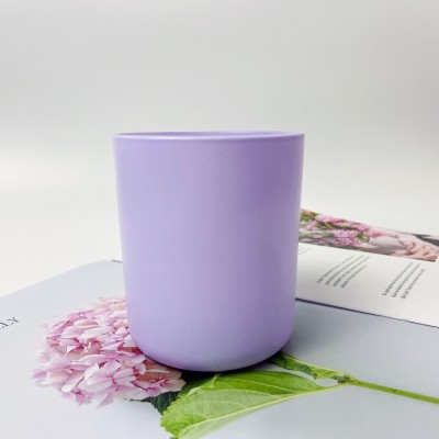 Wholesale Custom Round Bottom Unique Labels Colored Matte Purple Glass Candle Jar With Lids