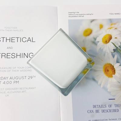 Wholesale Custom Empty Glossy White Black Glass Square Candle Vessel Jar with Lid