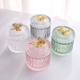 Wholesale High Quality Clear Crystal Butterfly Candle Jars Glass Lids Cylinder Design for Easter Wedding Party Candle Making