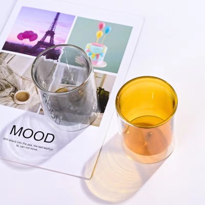 Wholesale Customized Decorative Colored Double Wall Transparent Clear Empty Glass Candle Container Glass Jar for Candle Making