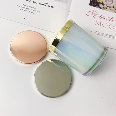 Wholesale Unique Candle Jars Luxury Shiny Iridescent Glass Candle Jars for Luxury Candles With Wooden Lid