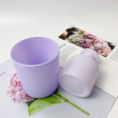 Wholesale Custom Round Bottom Unique Labels Colored Matte Purple Glass Candle Jar With Lids