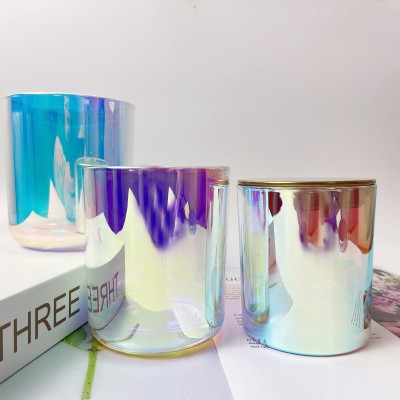 Luxury 16oz Big Size Iridescent Candle Jars  for Candle Custom Glass Candle Holder With Metal Lids