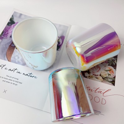 Luxury 16oz Big Size Iridescent Candle Jars  for Candle Custom Glass Candle Holder With Metal Lids