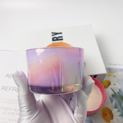 Best Luxury White Iridescent Purple Blue Wholesale Empty Unique Iridescent Candle Jar Bling With Metal Lid and Box