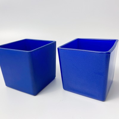 Wholesale 8*8cm Square Container Crane Blue Empty Cube Glass Candle Jars With Wooden Lids for Candle Making