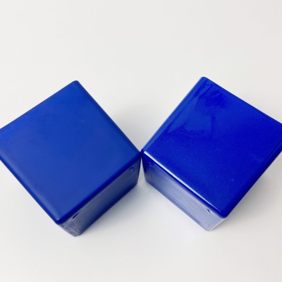 Wholesale 8*8cm Square Container Crane Blue Empty Cube Glass Candle Jars With Wooden Lids for Candle Making