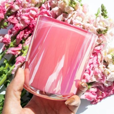 Stock 8OZ Irresistible Rainbow Shiny Short Wide Glass Candle Jar Stock 8OZ Empty Iridescent Candle Jar Home Decoration Easter