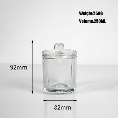 Clear Luxury Crystal Candle Jar Vessels 250ML 370ML Thick Wall Cylinder with Cover Lid for Home Easter Decoration