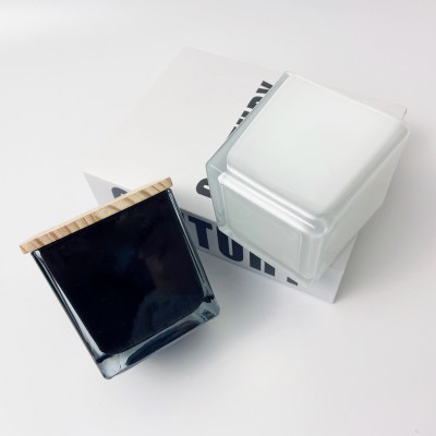 Wholesale Custom Empty Glossy White Black Glass Square Candle Vessel Jar with Lid