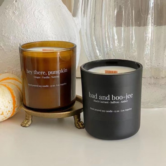 Wholesale Customized Luxury 8OZ 12OZ 16OZ Black Amber White  Empty Glass Candle Jars for Candle Making With Lid