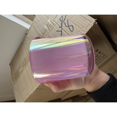 Stock 8OZ Irresistible Rainbow Shiny Short Wide Glass Candle Jar Stock 8OZ Empty Iridescent Candle Jar Home Decoration Easter