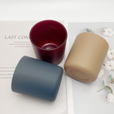 Aura Smoke Wine Khaki Matte Glass Candle Jar Luxury Style Vessels With Round Glass Bottle Popular