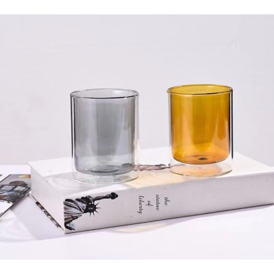 Wholesale Customized Decorative Colored Double Wall Transparent Clear Empty Glass Candle Container Glass Jar for Candle Making