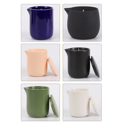 Hot Sale 6OZ Empty Ceramic Candle Jar With Spout and Lids for Massage