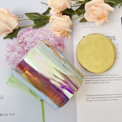Luxury 16oz Big Size Iridescent Candle Jars  for Candle Custom Glass Candle Holder With Metal Lids