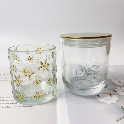 Popular Clear Luxury Candle Jar With Customization Design Candle Jar Engraved Snowflake Clear Candle Jars