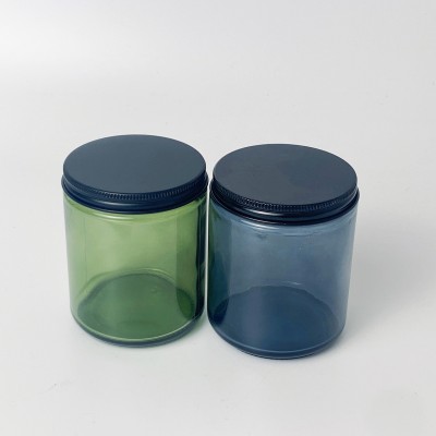 Hot Sale 8OZ Candle Glass Jar With Metal Lids Plastic Lids Translucent Ink Grey Smoke Blackish Green Candle Holder