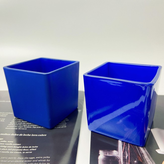 Wholesale 8*8cm Square Container Crane Blue Empty Cube Glass Candle Jars With Wooden Lids for Candle Making