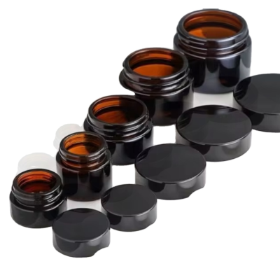 1oz 15g 30g 50g 100g Cosmetic Empty Around Shape White Green Amber Glass Cream Jar Face Cream Container with Black Lid
