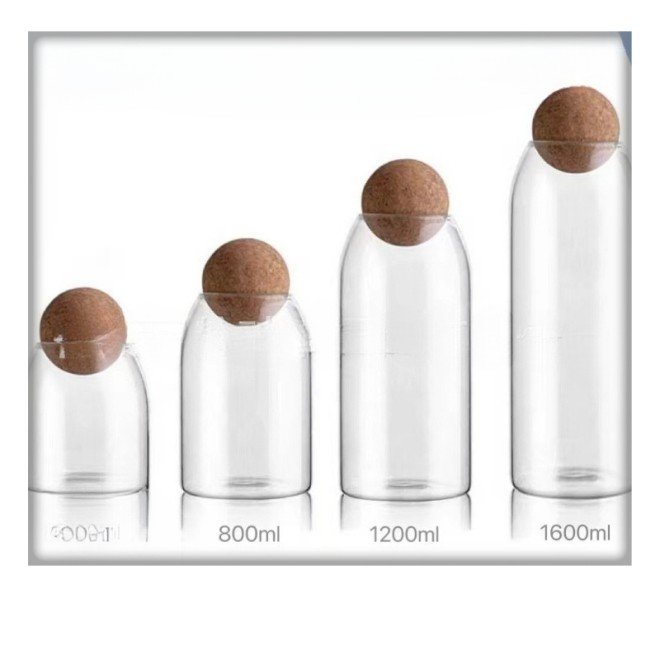 Transparent High Borosilicate Glass Hot Sale Sealed Jar Round Ball Cork Tea Cereal Large Capacity Storage