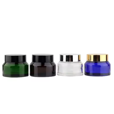 1oz 15g 30g 50g 100g Cosmetic Empty Around Shape White Green Amber Glass Cream Jar Face Cream Container with Black Lid