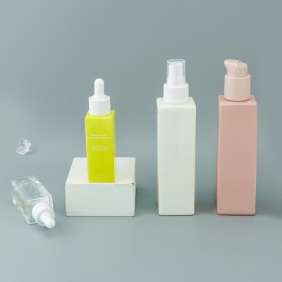 Hot Sale 30ml 50 100 120 square Glass Bottle with Droppers and Pumps Wholesale