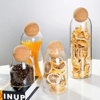 Transparent High Borosilicate Glass Hot Sale Sealed Jar Round Ball Cork Tea Cereal Large Capacity Storage