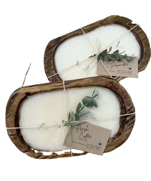 Farmhouse Brown Rustic Wooden Dough Bowl Customizable Logo Glass Tealight Candle Jar Home Decoration Wholesale Lantern Type