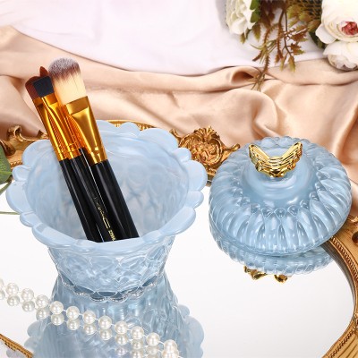 Luxury Simple Crystal Blue Fragrance Cosmetic Glass Brush Storage Candy Bins Multifunctional Home Candles Fragrance Accessories