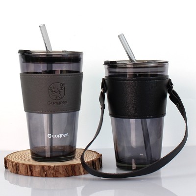 Cup Internet Popular High Color Value Glass Water Ins Style Portable Suction with Lid Heat Insulation Office Coff