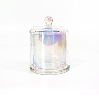 OEM Luxury 16oz Double Wall Holographic Crystal Candle Jar Glass Dome Popular Style Round Bottom Empty Iridescent Candle Jars