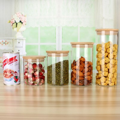 Empty Food Storage Glass Jars Glass With Bamboo Lid and Silicone Ring