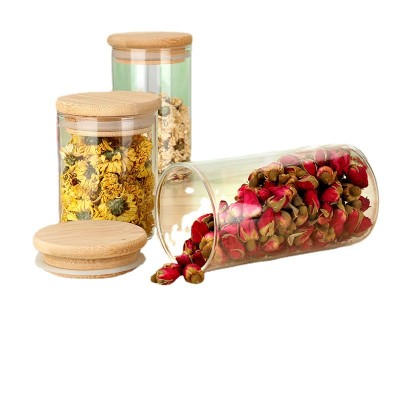 Empty Food Storage Glass Jars Glass With Bamboo Lid and Silicone Ring