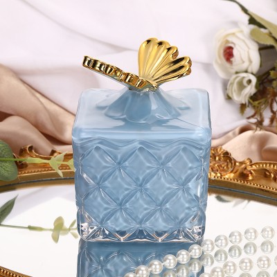Luxury Simple Crystal Blue Fragrance Cosmetic Glass Brush Storage Candy Bins Multifunctional Home Candles Fragrance Accessories