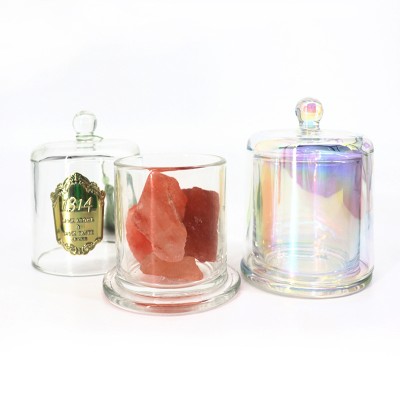 OEM Luxury 16oz Double Wall Holographic Crystal Candle Jar Glass Dome Popular Style Round Bottom Empty Iridescent Candle Jars