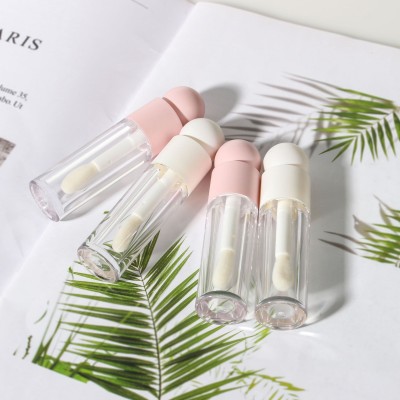 Matte Pink Transparent 5ml Lip Gloss Tube Thick Pole Large Brush Head Lip Glaze Bottle Plastic Cosmetic Bottle Screw