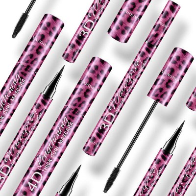 4D Waterproof Mascara and Eyeliner Pen Set Long Lasting Natural Smudge-Proof Makeup Set Eyeliner Eyelash Mascara Pencil