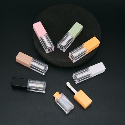 Empty White pink Black Orange Green Brown Lid 5ml square Lip Gloss Tubes with Big Wand clear Lipstick Tube